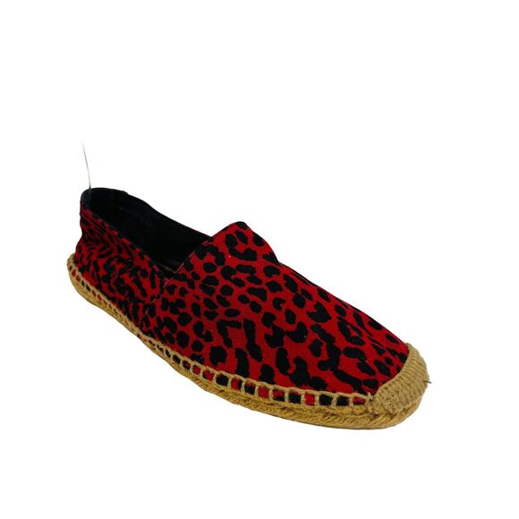 SAINT LAURENT Red Leopard Canvas Print Embroidered Accent Espadrilles 37 US 7 - Picture 9 of 10